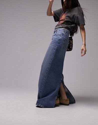 Jupe longue taille basse en jean style années 2000 - moyen - Topshop - Modalova