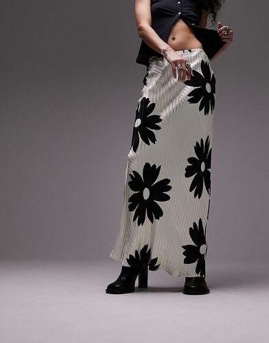 Jupe longue à imprimé fleurs - Noir et blanc - Topshop - Modalova
