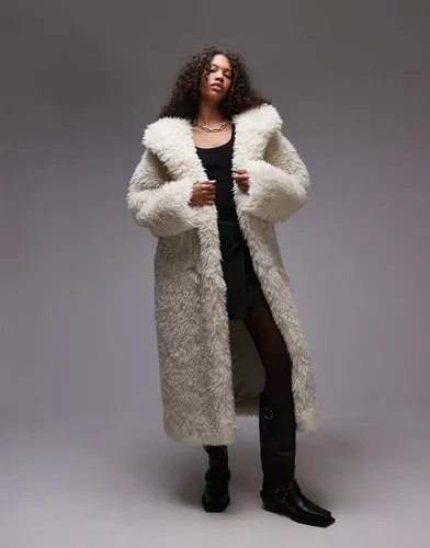 Manteau long à capuche en fausse fourrure - Crème - Topshop - Modalova