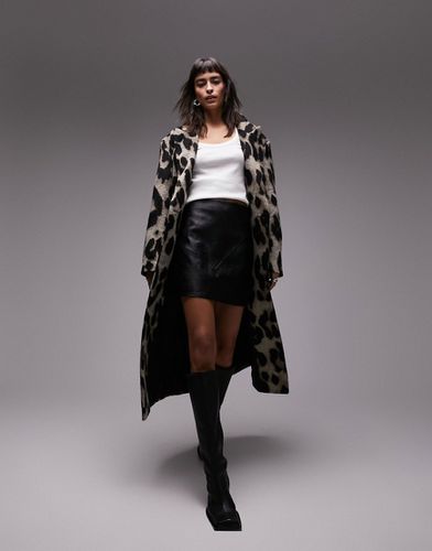 Manteau long habillé en tissu brossé - Imprimé léopard - Topshop - Modalova