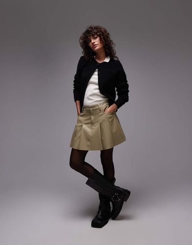 Mini-jupe plissée avec poches en imitation cuir - Sauge - Topshop - Modalova