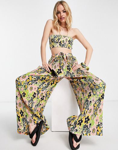 Pantalon de plage large et plissé à imprimé fleurs style années 60 - Topshop - Modalova