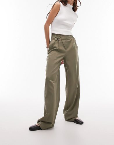 Pantalon d'ensemble ajusté à boutonnière croisée - Kaki foncé - Topshop - Modalova