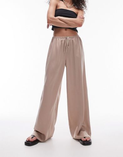 Pantalon droit en satin avec cordon de serrage - Taupe - Topshop - Modalova