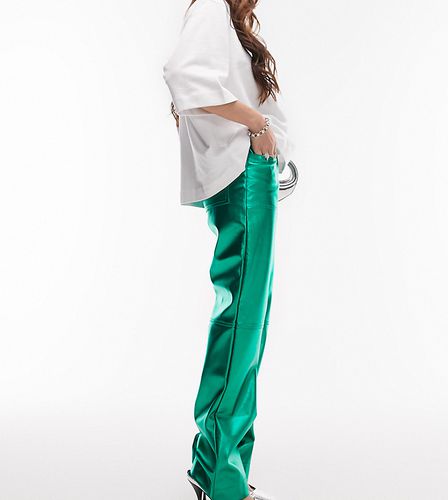 Pantalon droit en similicuir effet métallisé avec languette à la taille - Topshop - Modalova