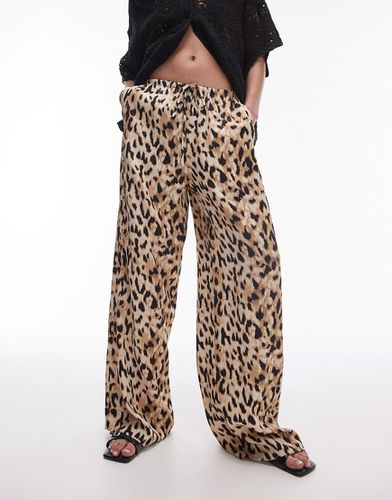 Pantalon droit noué à la taille en satin - Imprimé léopard clair - Topshop - Modalova