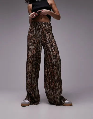 Pantalon droit plissé et froissé à imprimé léopard - Marron - Topshop - Modalova