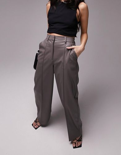 Pantalon habillé large en similicuir - Taupe - Topshop - Modalova