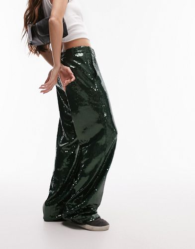 Pantalon large taille basse à sequins - Kaki - Topshop - Modalova