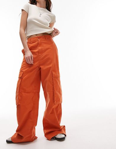 Pantalon oversize droit à taille haute et poches cargo - Topshop - Modalova