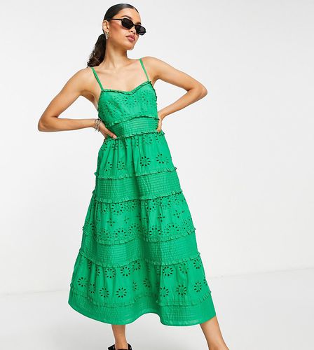 Robe mi-longue en broderie anglaise à bretelles et plis nervurés - Topshop Petite - Modalova