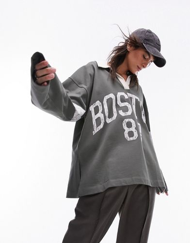 Polo oversize à imprimé Boston 87 - Kaki - Topshop - Modalova