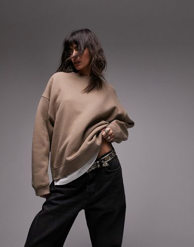 Premium - Sweat à surpiqûres - Taupe - Topshop - Modalova