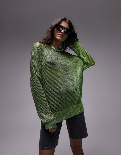 Pull oversize effet métallisé en maille ajourée - Topshop - Modalova