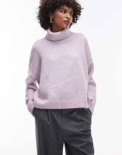 Pull décontracté en maille à coutures apparentes et col roulé - Lilas - Topshop - Modalova