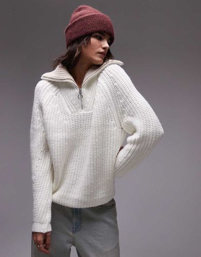 Pull en maille à col zippé - Crème - Topshop - Modalova