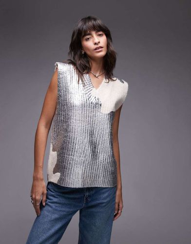 Pull sans manches décontracté en maille torsadée - métallisé - Topshop - Modalova