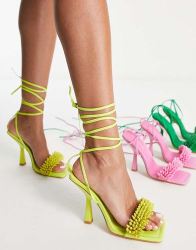 Riley - Sandales à talon nouées autour de la cheville et ornées de perles - Vert citron - Topshop - Modalova