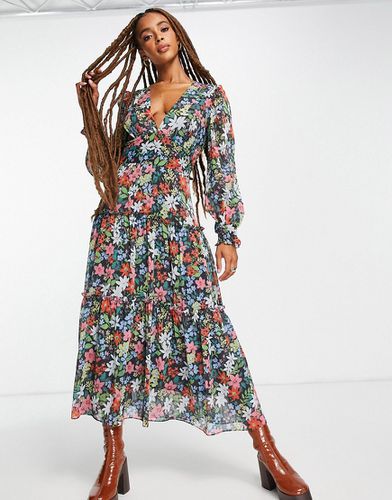 Robe mi-longue tissée avec manches longues et volants - fleuri - Topshop - Modalova