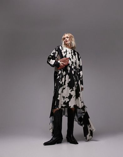 Robe mi-longue ultra oversize à détails froncés et imprimé en tissu de qualité supérieure - et blanc - Topshop - Modalova