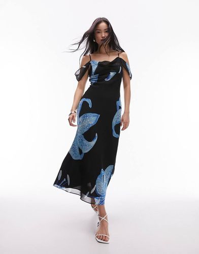 Robe mi-longue à épaules dénudées avec bretelles fines et imprimé fleuri - Topshop - Modalova