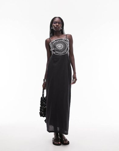 Robe mi-longue en lin et broderie anglaise - Topshop - Modalova