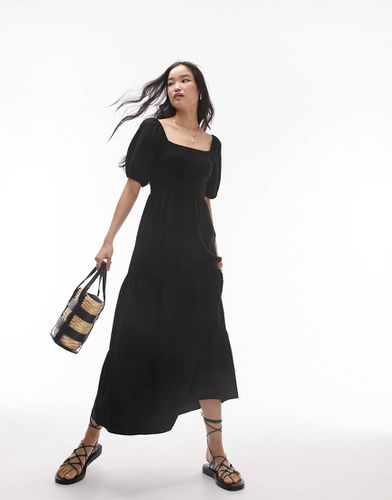 Robe mi-longue froncée - Noir - Topshop - Modalova