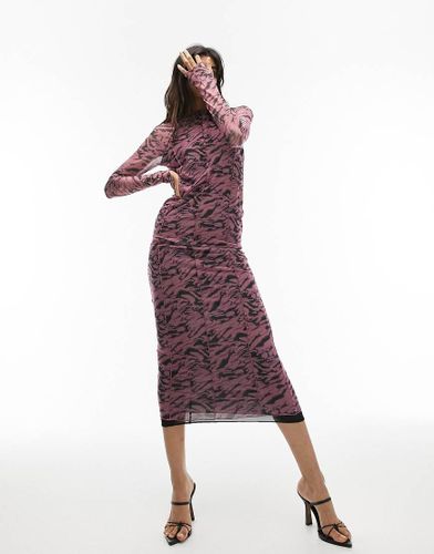 Robe mi-longue surjetée à manches longues - à imprimé animal - Topshop - Modalova