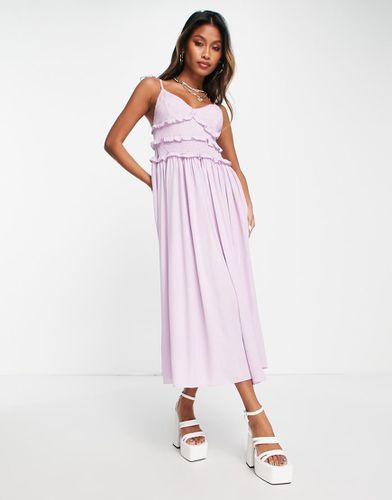 Robe nuisette froncée mi-longue à volants - Lilas - Topshop - Modalova