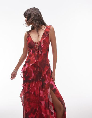 Robe nuisette longue à volants - Imprimé fleurs rose et - Topshop - Modalova