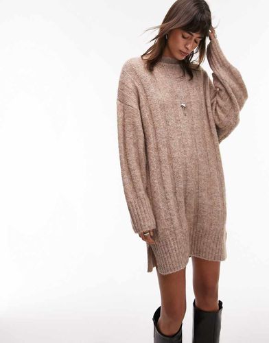 Robe courte oversize en maille à côtes larges avec col cheminée - Champignon - Topshop - Modalova