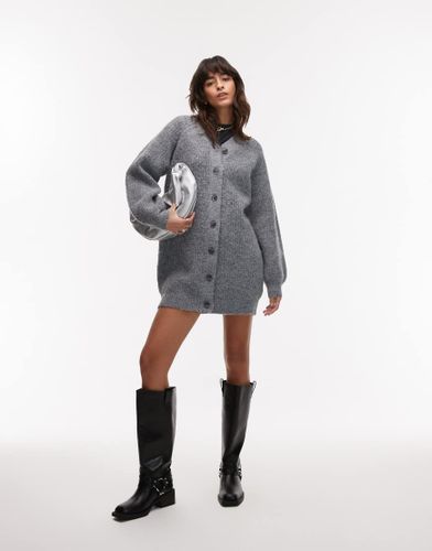 Robe gilet en maille duveteuse  col V - Anthracite - Topshop - Modalova