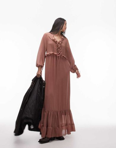 Robe longue à plis nervurés et manches longues - Épice - Topshop - Modalova