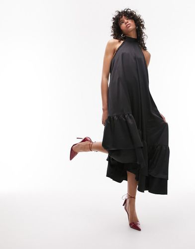 Robe longue dos nu avec ourlet asymétrique à volants - Noir - Topshop - Modalova