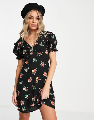 Robe rétro courte avec col et motif fleuri style grunge - Topshop - Modalova