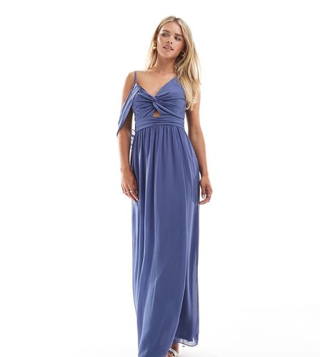 Robe longue asymtrique de demoiselle d'honneur avec dtail drap au dos - cendr - Tfnc Petite - Modalova