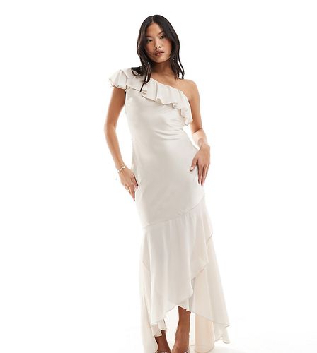 Robe longue et asymétrique de demoiselle d'honneur en satin à volants - Champagne - Tfnc Petite - Modalova