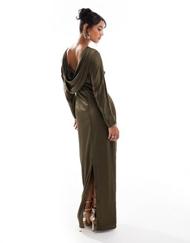 Robe longue à manches longues et dos bénitier en satin - olive - Tfnc - Modalova