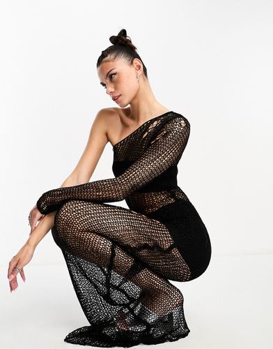 Robe longue asymétrique en maille ajourée avec superposition - The Kript - Modalova