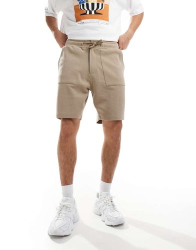 Short en jersey piqué avec taille élastique - Taupe - Threadbare - Modalova