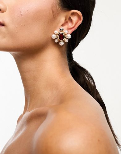 Boucles d'oreilles tendance avec fleur sertie d'une pierre - /doré - True Decadence - Modalova