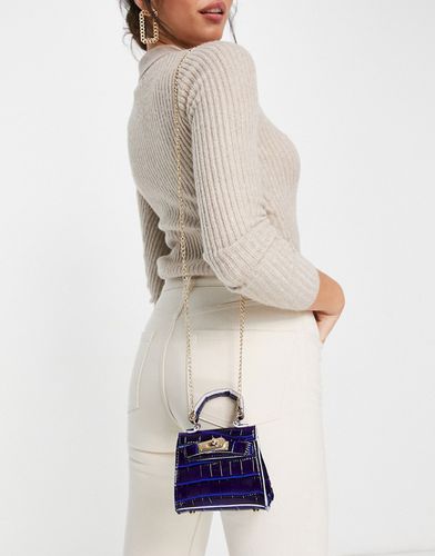 Petit sac à main effet croco avec chaîne - Bleu - Truffle Collection - Modalova