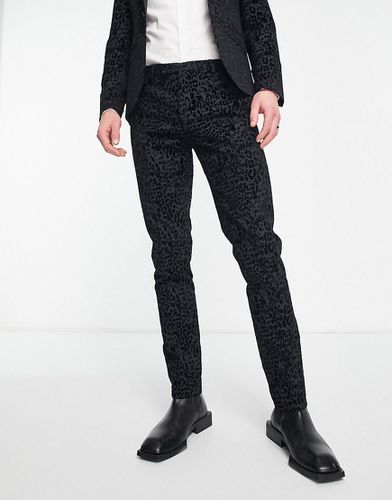 Helfand - Pantalon de costume skinny à imprimé léopard floqué - Anthracite - Twisted Tailor - Modalova