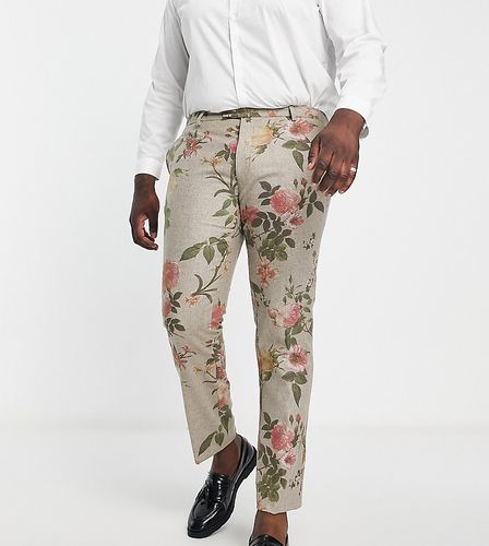 Plus - Sember - Pantalon de costume en laine avec imprimé fleuri placé - Beige - Twisted Tailor - Modalova