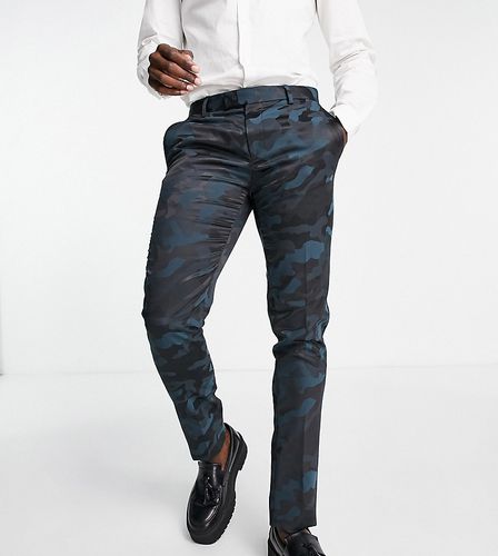 Tall - Vallely - Pantalon de costume coupe skinny à motif camouflage avec bandes latérales noires - Vert foncé - Twisted Tailor - Modalova
