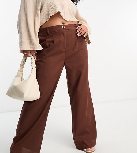 Pantalon d'ensemble ample en lin mélangé - Marron chocolat - Urban Threads Curve - Modalova