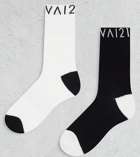 Lot de 2 paires de chaussettes de tennis - Noir et crème - VAI21 - Modalova