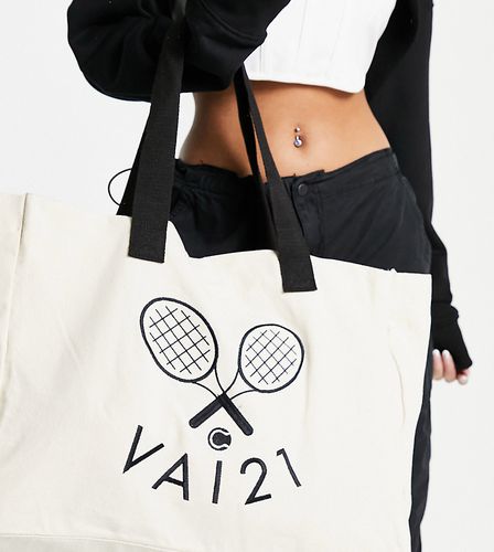 Tote bag en toile à motif tennis - Crème - Vai21 - Modalova