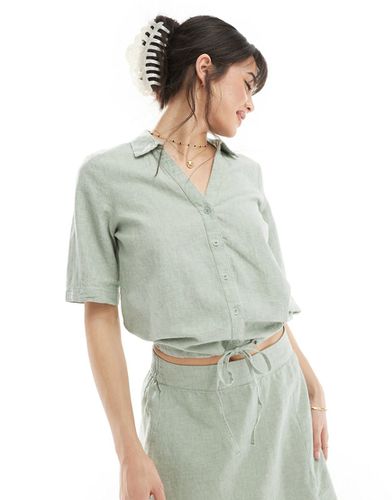 Chemise d'ensemble courte en lin à manches courtes - sauge - Vero Moda - Modalova