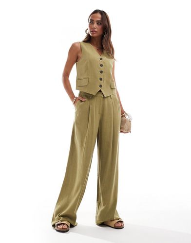 Pantalon d'ensemble plissé en aspect lin - Olive - Vero Moda - Modalova